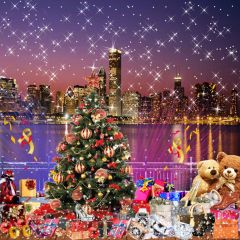 Christmas City Night Photography Scenery Backdrop Christmas Theme Banner AKA-008