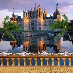 Riverside Castle Wish Tree Photography Scenery Backdrop Balcony Landscape Theme Banner AKA-030