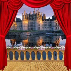 Riverside Castle View From Balcony Photography Scenery Backdrop Balcony Landscape Theme Banner AKA-031