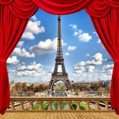 Eiffel Tower View From Balcony Photography Scenery Backdrop Balcony Landscape Theme Banner AKA-039