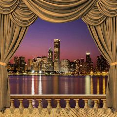 City Night Light View From Balcony Photography Scenery Backdrop Balcony Landscape Theme Banner AKA-042