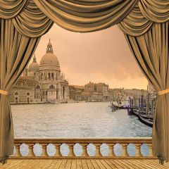 Riverside Church View From Balcony Photography Scenery Backdrop Balcony Landscape Theme Banner AKA-045