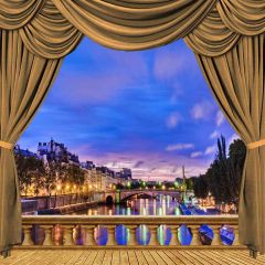 Riverside Night View From Balcony Photography Scenery Backdrop Balcony Landscape Theme Banner AKA-046