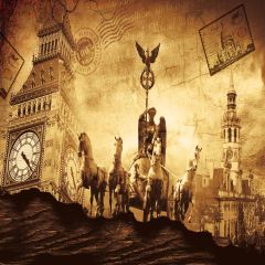 Rickshaw And Clock Tower Photography Scenery Backdrop Architectural Theme Banner AKA-058