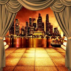 City Night View From Balcony Photography Scenery Backdrop Balcony Landscape Theme Banner AKA-062