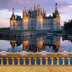 Riverside Castle Photography Scenery Backdrop Balcony Landscape Theme Banner AKA-077