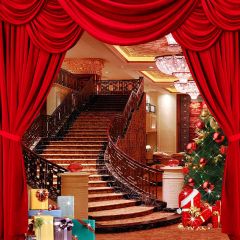 Fancy Christmas Behind The Curtain Photography Scenery Backdrop Christmas Theme Banner AKA-082