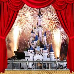 Firework Castle View From Balcony Photography Scenery Backdrop Balcony Landscape Theme Banner AKA-084