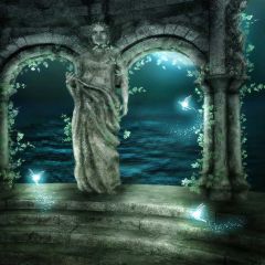 Statue Arched Doorway Sea Photography Scenery Backdrop Arches or Pillars Theme Banner AKA-358