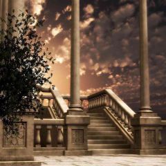 Stairs In Cloudy Day Photography Scenery Backdrop Arches or Pillars Theme Banner AKA-374