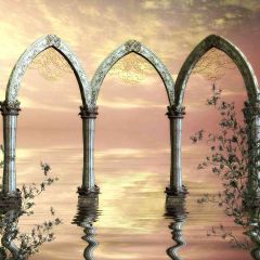 Gate On The Water Photography Scenery Backdrop Arches or Pillars Theme Banner AKA-406