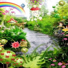 Green Path With Rainbow Photography Scenery Backdrop Nature Theme Banner AKA-461