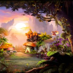 Mushroom Houses Photography Scenery Backdrop Housing Theme Banner AKA-534