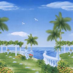 Seaside Fence Landscape Photography Scenery Backdrop Ocean Theme Banner AKA-543