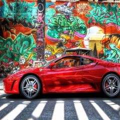 Scrawled Wall And Car Photography Scenery Backdrop Graffiti Theme Banner AKA-552