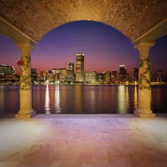 City Night Beside The River Photography Scenery Backdrop Balcony Landscape Theme Banner AKA-556