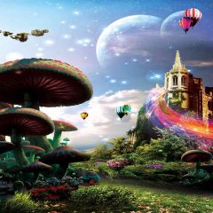 Mushroom And Castle Photography Scenery Backdrop Fantasy Theme Banner AKA-584