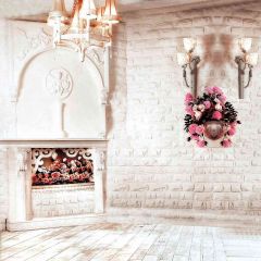 Fireplace With Flowers Photography Scenery Backdrop Indoor Theme Banner AKA-625