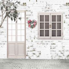 White Wall And Door Photography Scenery Backdrop Door Theme Banner AKA-637