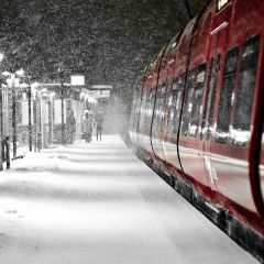 Red Train In Snow Photography Scenery Backdrop Road Theme Banner AKA-650
