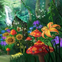 Mushrooms And Flowers Photography Scenery Backdrop Flowers Theme Banner AKA-744