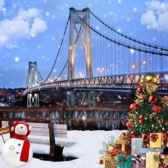 Christmas Tree And The Bridge Photography Scenery Backdrop Christmas Theme Banner AKA-821
