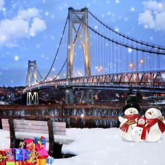 Snow Man And The Bridge Photography Scenery Backdrop Christmas Theme Banner AKA-822