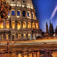 Colosseum In Night Photography Scenery Backdrop Architectural Theme Banner AKA-823
