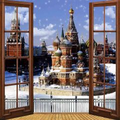 Castle Outside Of The Window Photography Scenery Backdrop Balcony Landscape Theme Banner AKA-824