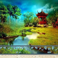 Exquisite Pavilion Photography Scenery Backdrop Architectural Theme Banner AKA-871
