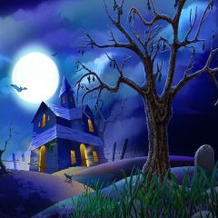 Quiet Night Photography Scenery Backdrop Halloween Theme Banner AKA-872