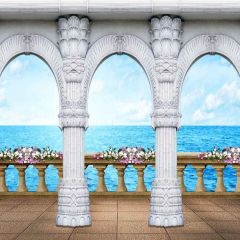 Calm Sea Photography Scenery Backdrop Balcony Landscape Theme Banner AKA-883