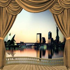 City Night Photography Scenery Backdrop Balcony Landscape Theme Banner AKA-889