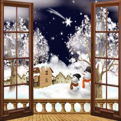 Smiling Snowman Photography Scenery Backdrop Christmas Theme Banner AKA-893