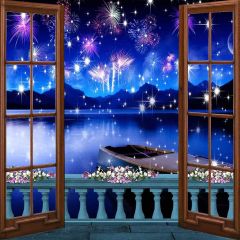 Splendid Fireworks Photography Scenery Backdrop Festival Celebration Theme Banner AKA-897