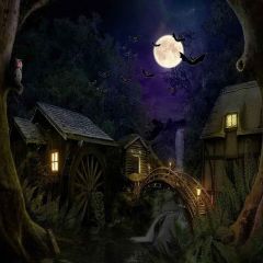 Rural Night Photography Scenery Backdrop Halloween Theme Banner AKA-898