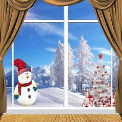 Snow-Covered Christmas Tree Photography Scenery Backdrop Christmas Theme Banner AKA-902
