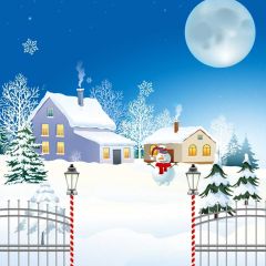 Snow Man House Full Moon Photography Scenery Backdrop Christmas Theme Banner BCE-004