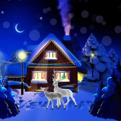 Reindeer Snow Cottage Photography Scenery Backdrop Christmas Theme Banner BCE-026