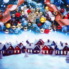 Gifts House Snow Photography Scenery Backdrop Christmas Theme Banner BCE-032