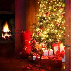 Christmas Tree Gifts Stove Photography Scenery Backdrop Christmas Theme Banner BCE-033