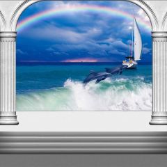 Rainbow Animal Sea Stair Photography Scenery Backdrop Arches or Pillars Theme Banner BCE-038