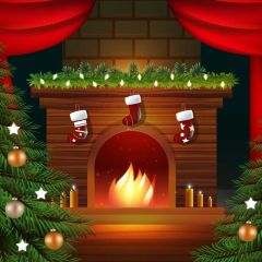 Christmas Tree Gift Stove Sock Photography Scenery Backdrop Christmas Theme Banner BCE-042