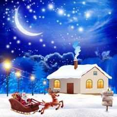 Meniscus House Chimney Reindeer Photography Scenery Backdrop Christmas Theme Banner BCE-054