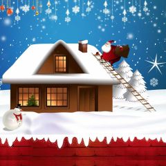 Santa Claus Ladder House Snow Photography Scenery Backdrop Christmas Theme Banner BCE-056