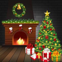 Stove Fire Tree Gift Photography Scenery Backdrop Christmas Theme Banner BCE-069