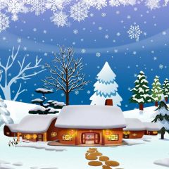 Tree Cottage Snow Photography Scenery Backdrop Christmas Theme Banner BCE-081