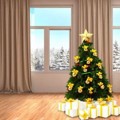 Gift Tree Window Curtain Photography Scenery Backdrop Christmas Theme Banner BCE-085