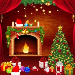 Tree Gift Fire Photography Scenery Backdrop Christmas Theme Banner BCE-096