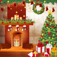 Tree Gift Sock Photography Scenery Backdrop Christmas Theme Banner BCE-097